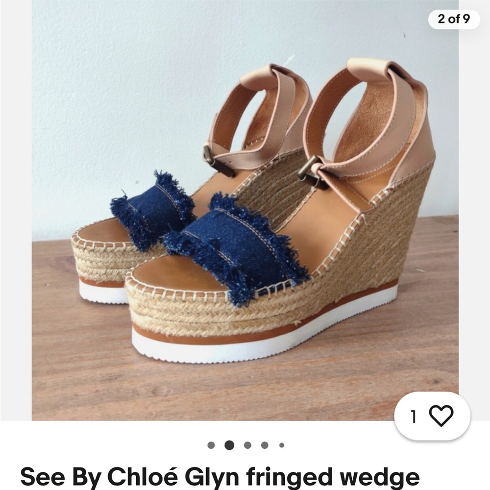 See By Chloe Denim and Tan Wedge Sandals NEW